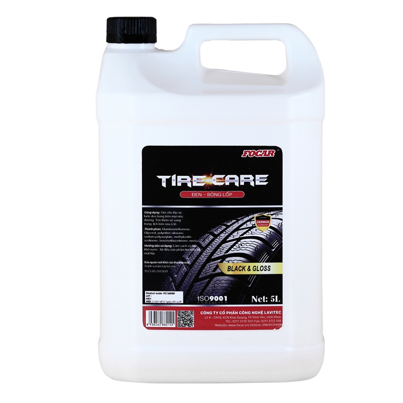 Combo dung dịch dưỡng đen bóng lốp ô tô Focar Tire Care 5L + 3 khăn lau Microfiber