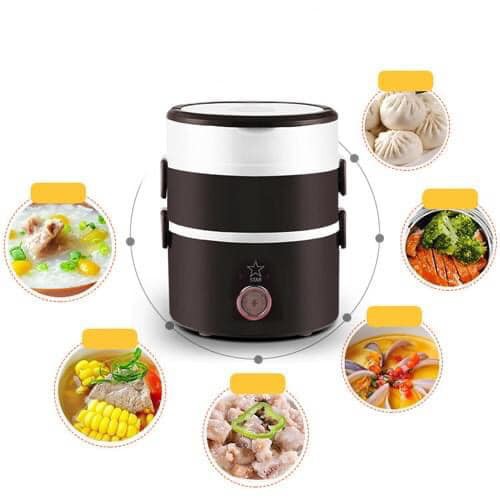 Bộ Hộp Đựng Cơm 3 Tầng Có Lõi Hâm Nóng Màu Đen – Tặng Túi Giữ Nhiệt Cao Cấp Chính Hãng miDoctor – Túi Giữ Nhiệt Màu Ngẫu Nhiên