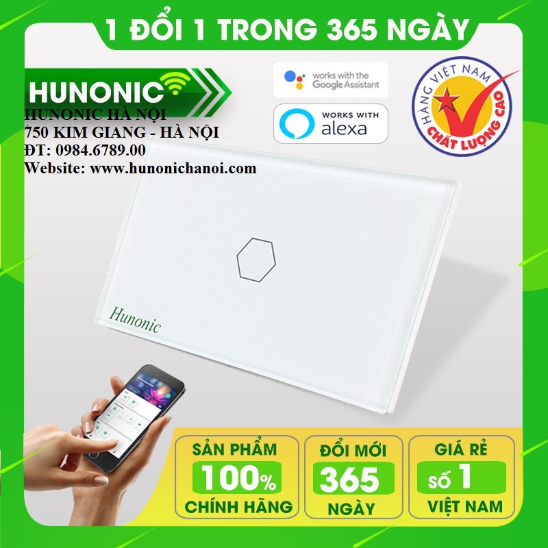 Công tắc wifi Hunonic 1 nút việt nam điều khiển bật tắt từ xa