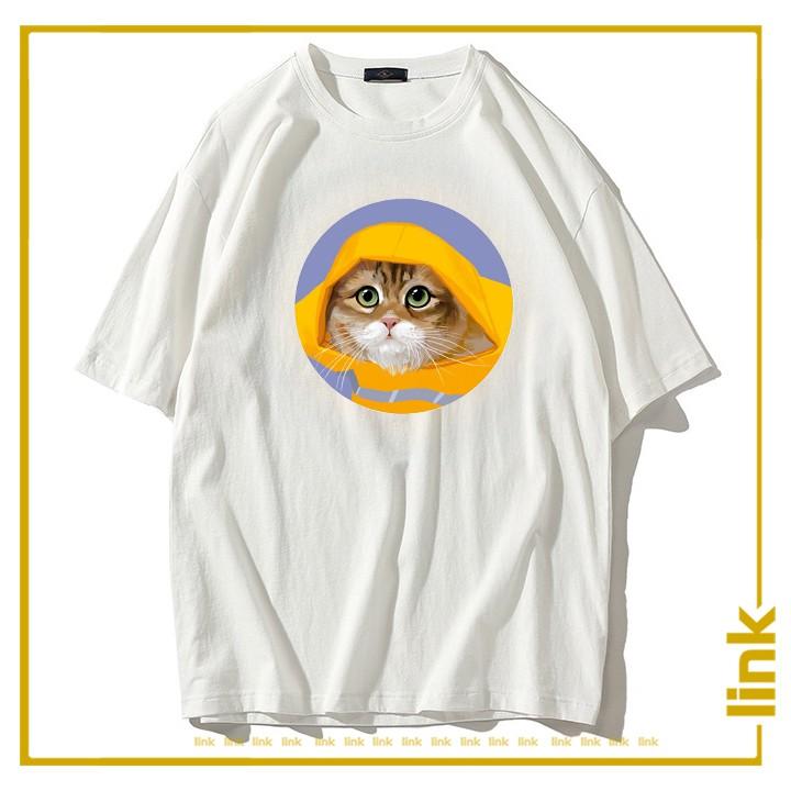 Áo trắng tay lỡ CHÓ MÈO CUTE dáng rộng unisex