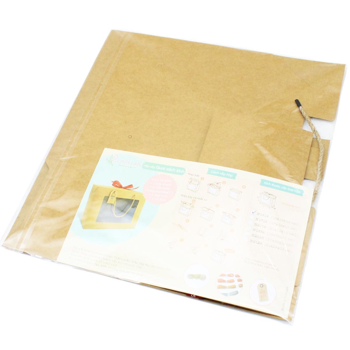 Hộp Xếp Kraft Quai Xách Kính - 19 x 13 x 10 cm - Linh Lan