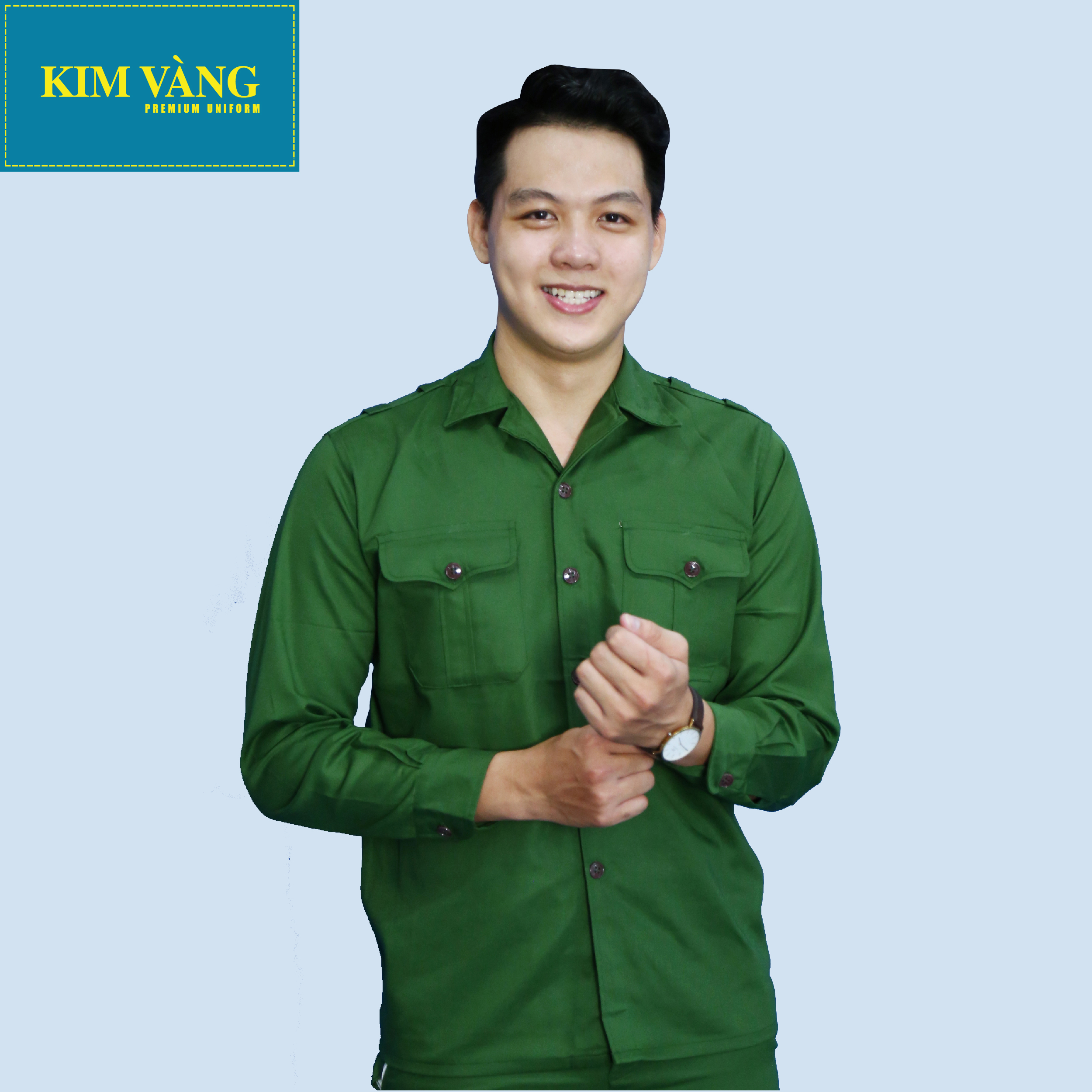 [KIM VÀNG] Bộ đồng phục quân sự quân dân chất liệu Kaki TC cao cấp - Màu xanh