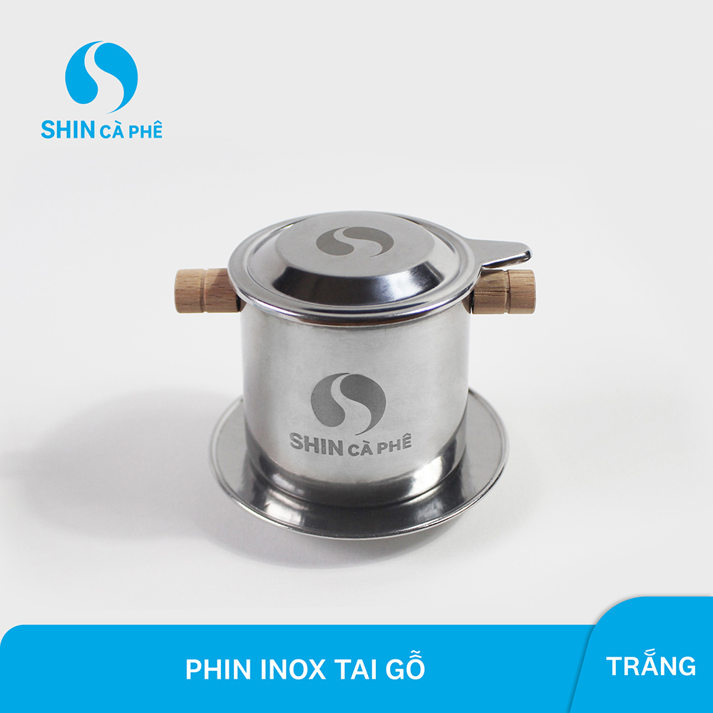 SHIN CÀ PHÊ - PHIN INOX TAI GỖ LOGO