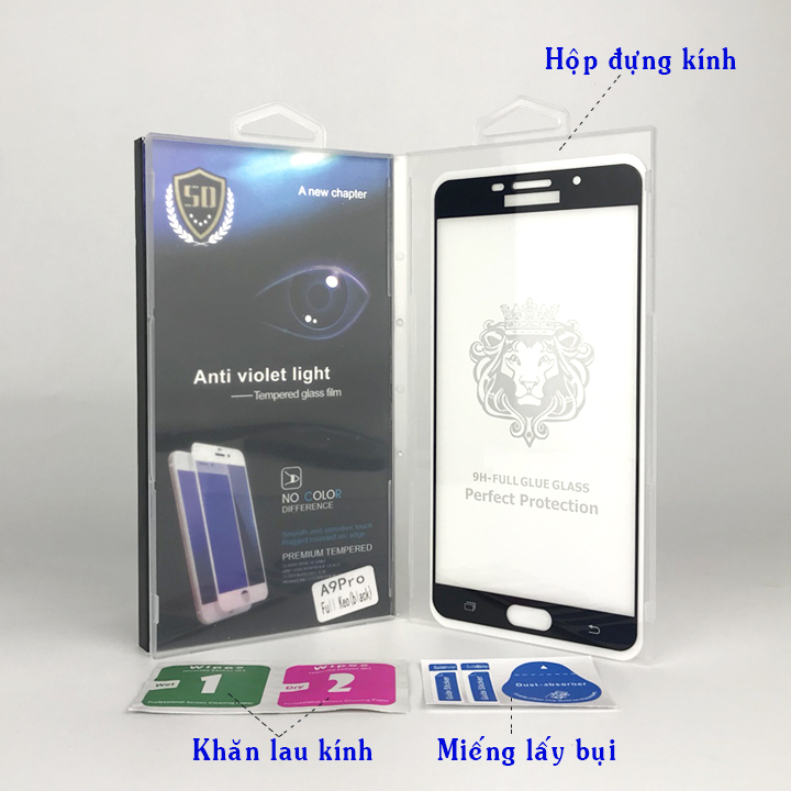 Kính Cường Lực cho Samsung Galaxy A9 / A9 Pro - Màu Đen - Full Màn Hình - Hàng Chính Hãng