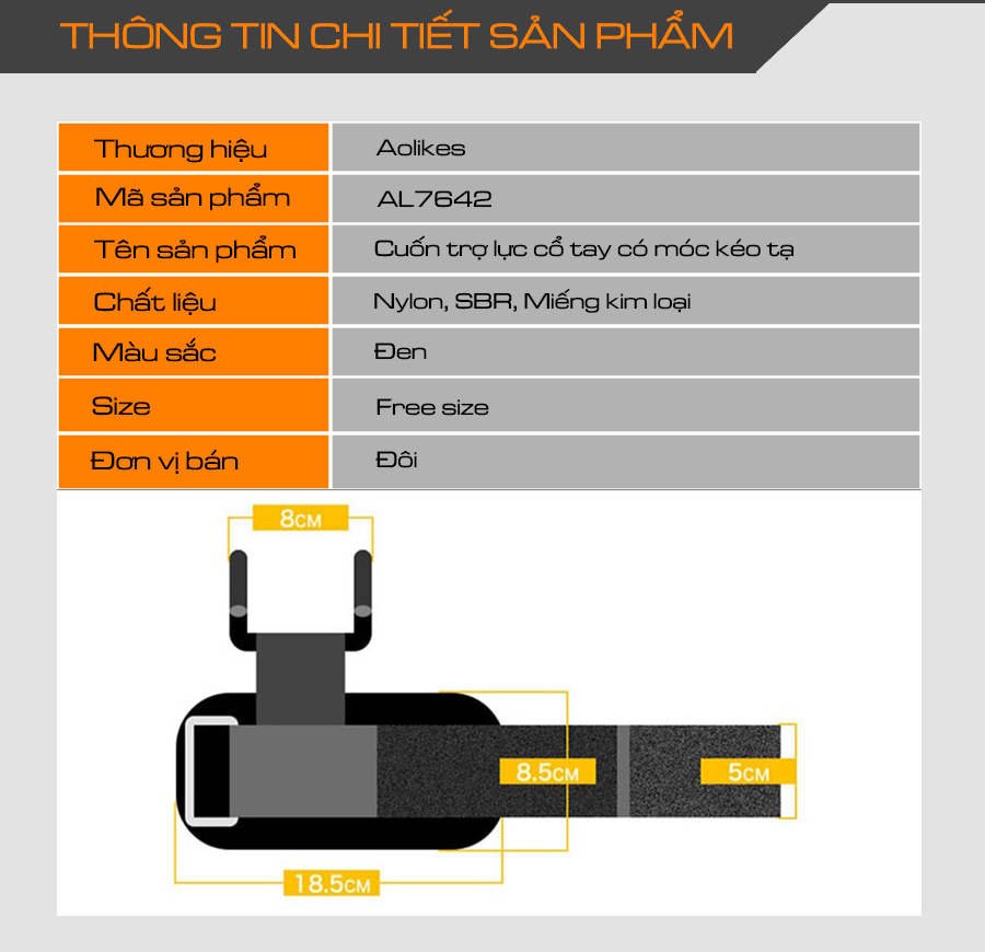 Dây kéo lưng trợ lực cổ tay AOLIKES 7642 nâng tạ tập gym sports fitness protection help wristbands