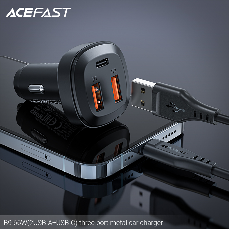 Sạc ô tô Acefast 66W 3 cổng 2xUSB-A + USB-C - B9 Hàng chính hãng Acefast