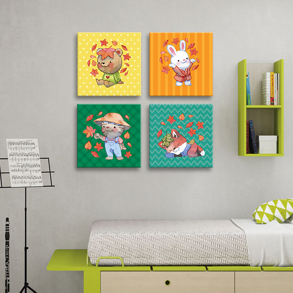 Bộ 4 Tranh Con Gấu Dễ Thương Canvas Có Viền W1194