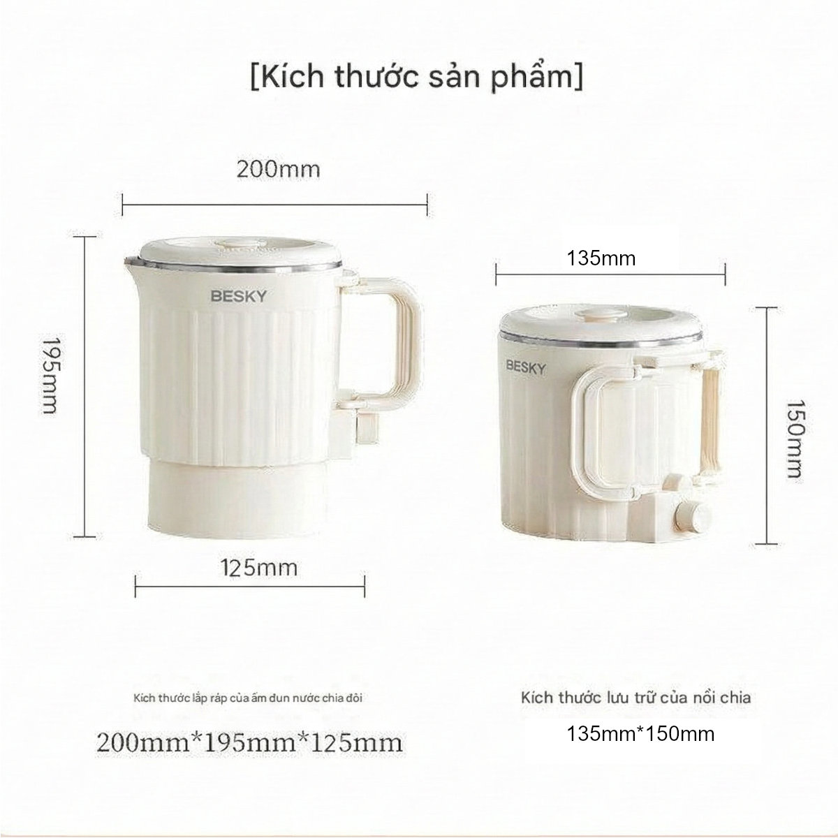 Nồi nấu điện mini đa năng Besky Kettle KN-1008 dung tích 0.8L, công suất 800W - Hàng chính hãng