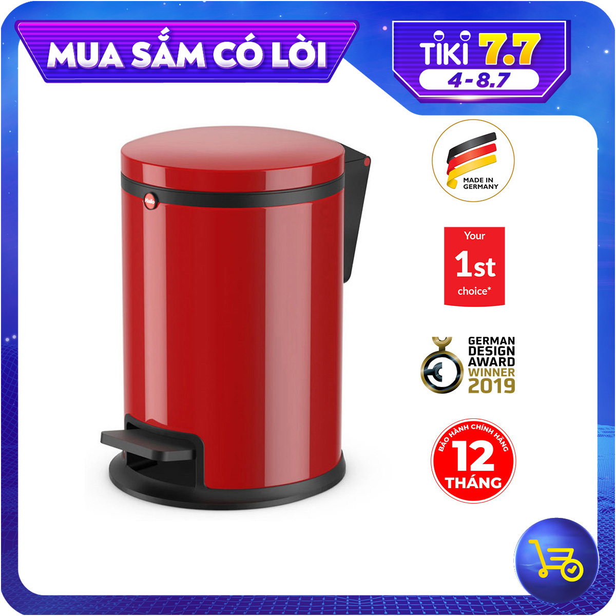 Thùng rác Hailo Pure S Đỏ 3L