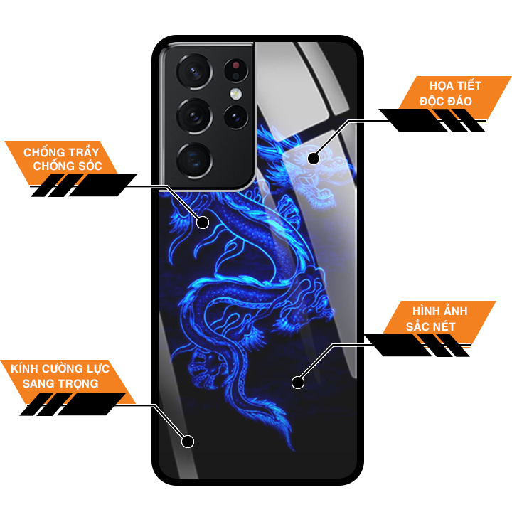 Ốp Lưng Kính Cường Lực Cho Điện Thoại SAMSUNG GALAXY S21 ULTRA - 0270 DRADON02 - Hàng Chính Hãng