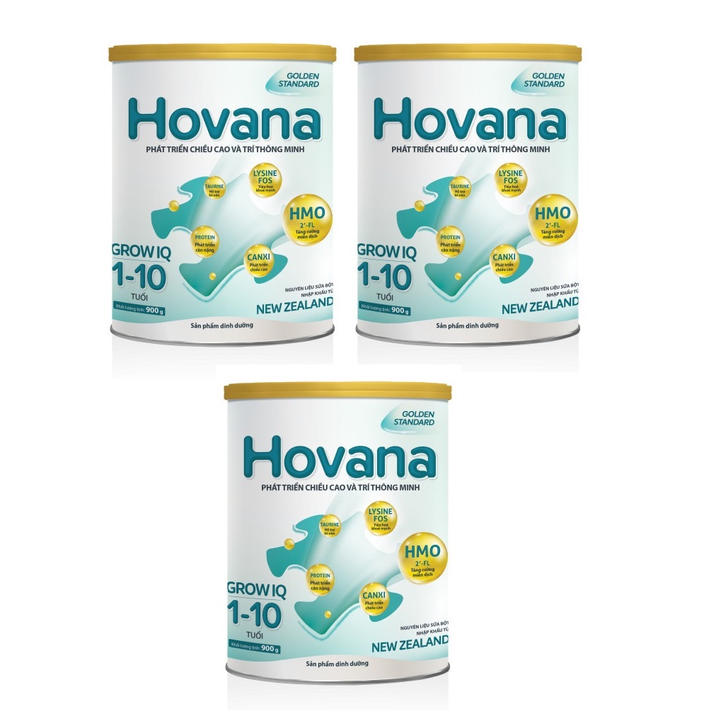 Bộ 3 Lon Sữa Bột Hovana Grow IQ 900gr Hỗ trợ tiêu hóa tốt, tăng miễn dịch, tăng cân tự nhiên cho bé 1 đến 10 tuổi