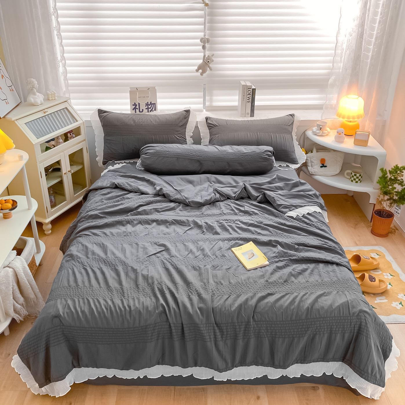 Bộ chăn ga gối 5 món cotton đũi bèo mềm mịn, thoáng mát