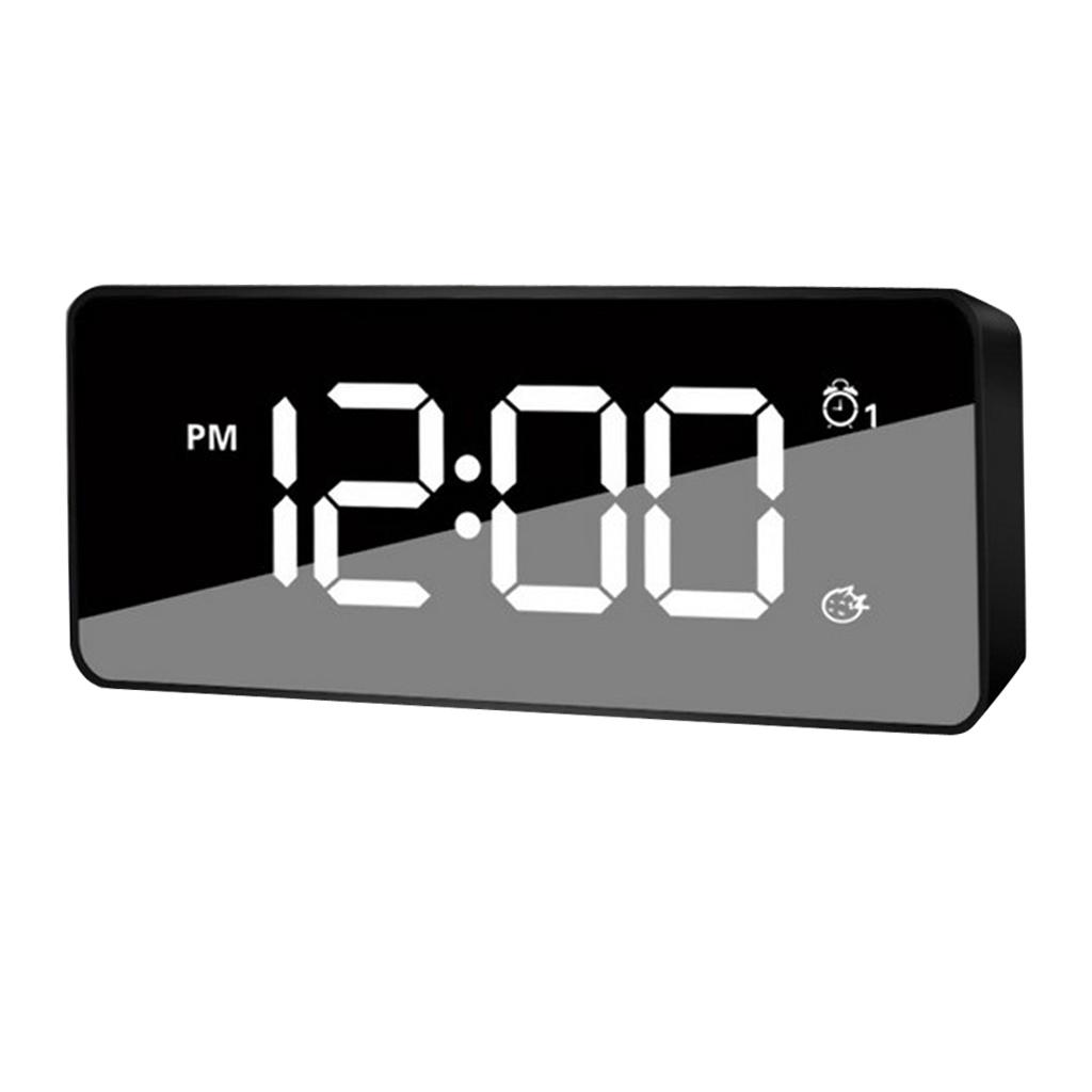 Dual USB Digital LED Clock Snooze Mirror Alarm Clock Time Backlight, for Bedroom Office Travel - Also Battery Powered