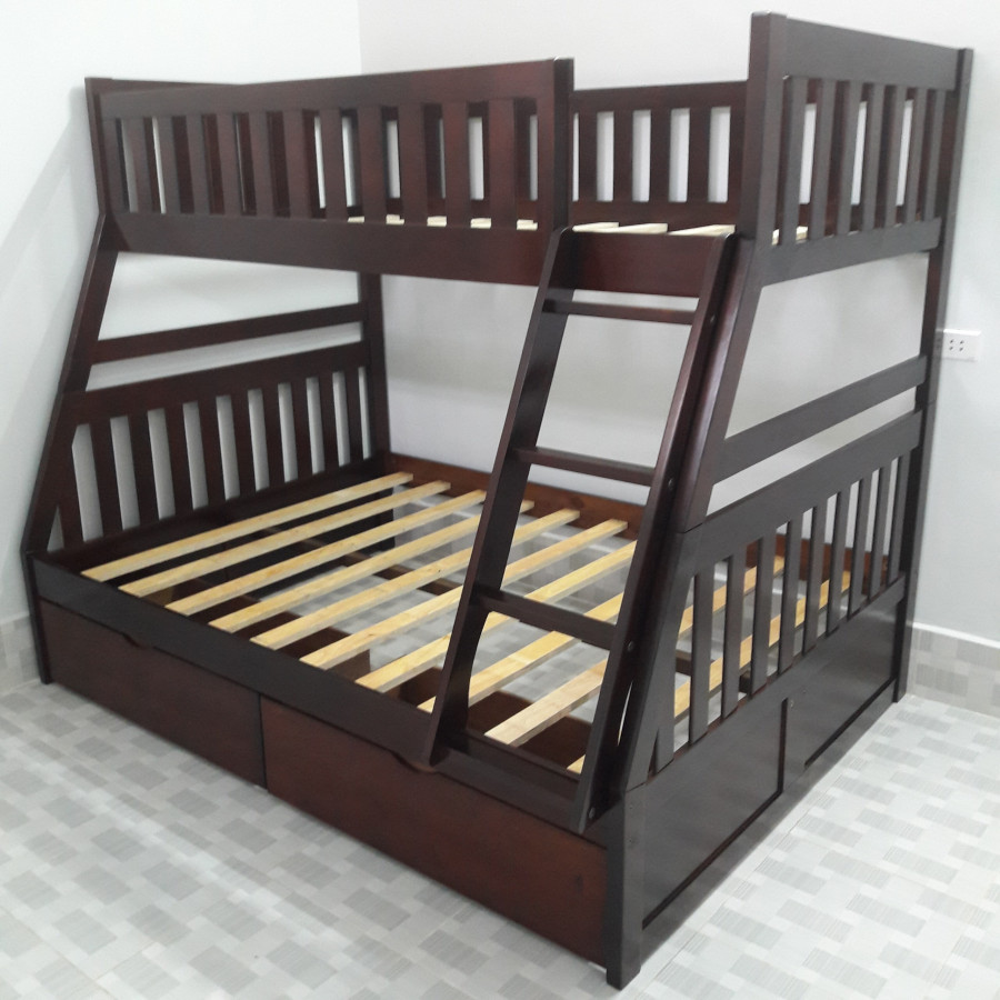 Giường Tầng Gỗ Thông HT014 Kích thước Dài 206 cm, Rộng 143  cm Cao 165 cm