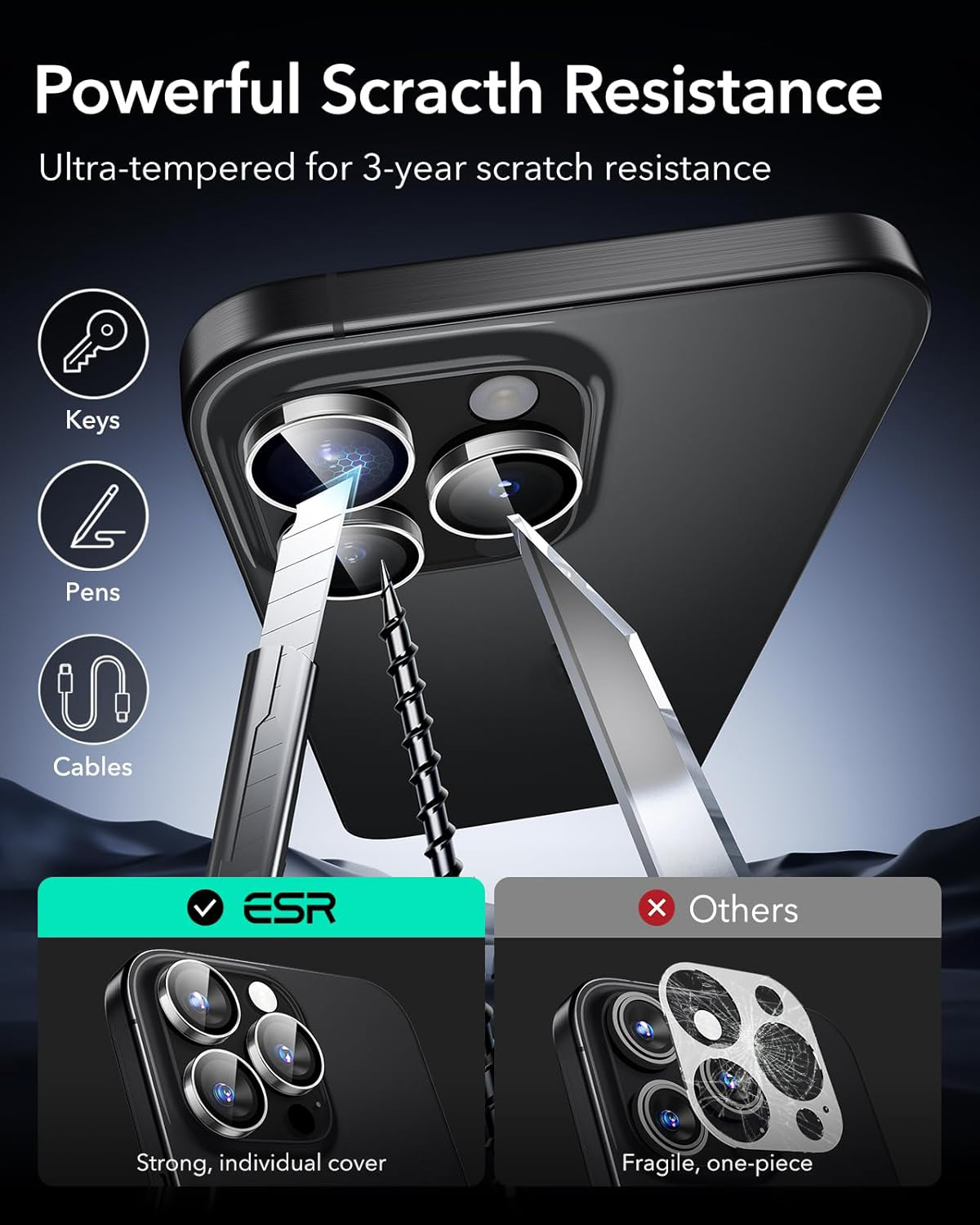 Kính Cường Lực siêu mỏng chống trầy xước bảo vệ ống kính camera ESR cho iPhone 16 Pro / iPhone 16 Pro Max - Hàng Chính Hãng