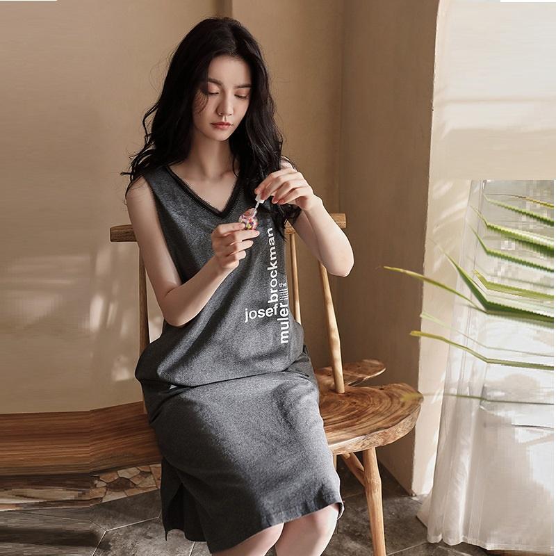 Váy mặc nhà dáng lỡ không tay mùa hè vải thun cotton