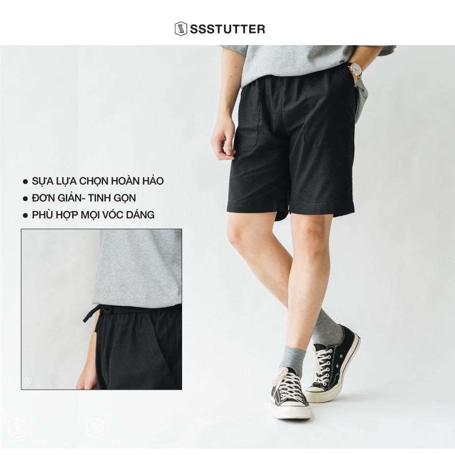 Quần Short Nam phần gấu được thêu chữ SSStutter vải Linen cạp chun thoải mái 3 màu Over Shorts