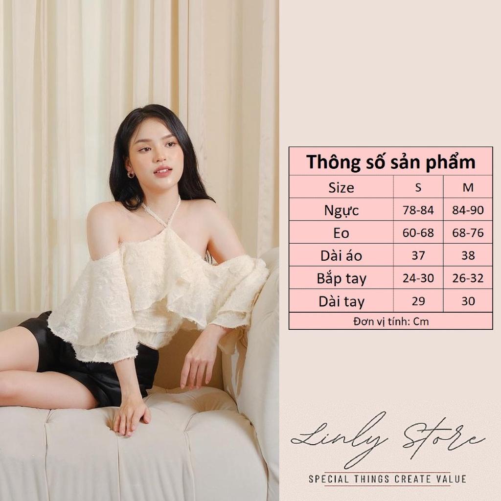 Áo trễ vai cổ yếm nữ tiểu thư Áo kiểu bánh bèo chất tơ A-CY6