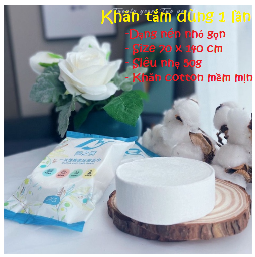 Khăn tắm viên nén du lịch (70x140cm) dùng một lần, Khăn tắm cotton tiện lợi GD585-KtamN-140