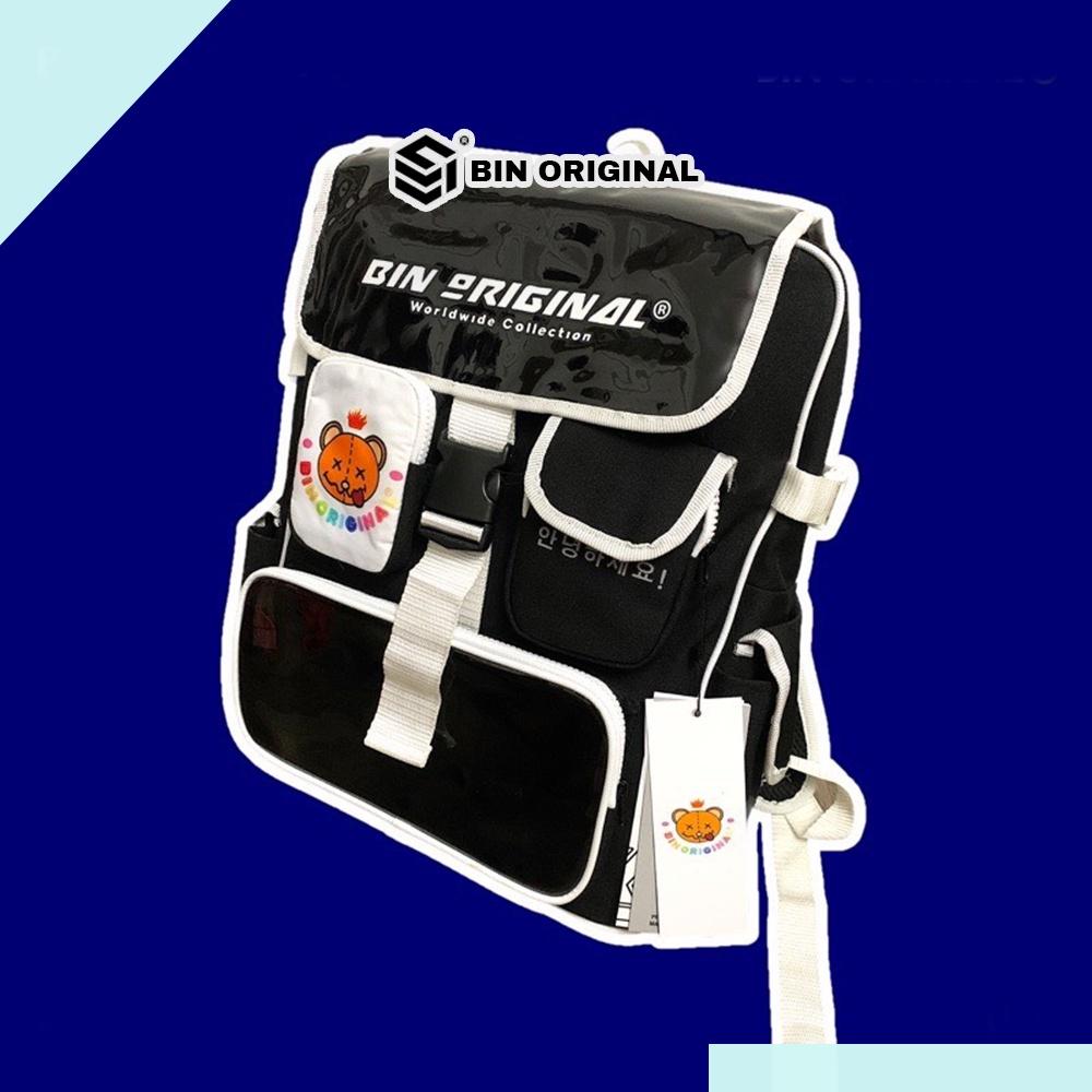 Balo Nam Nữ Đi Học Cao Cấp BIN ORIGINAL Màu Đen Chất Liệu PU Cao Cấp Bền Bỉ Chống Thấm Nước Siêu Đẹp
