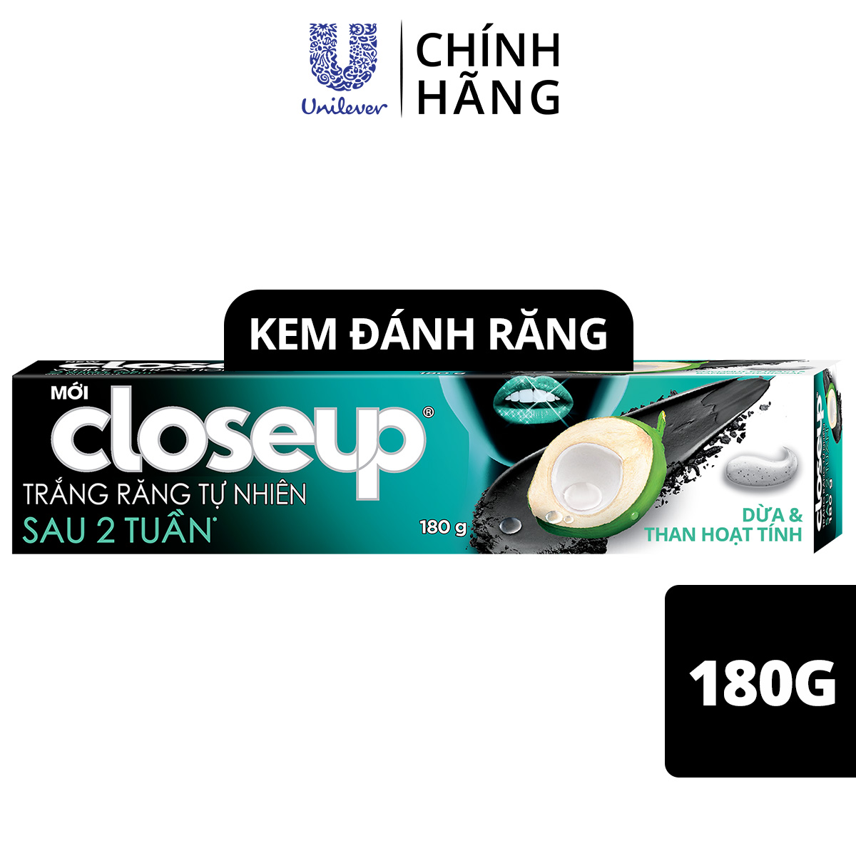 Kem đánh răng dạng gel Closeup Trắng Răng Tự Nhiên Vị Dừa Thơm Mát 180g cho răng trắng tự nhiên hơn sau 2 tuần