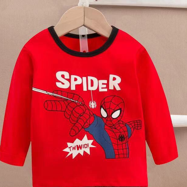 Đồ bộ cotton cho bé trai dài tay xuất Hàn in hình nhện và chữ Spider bé từ 2-12 tuổi