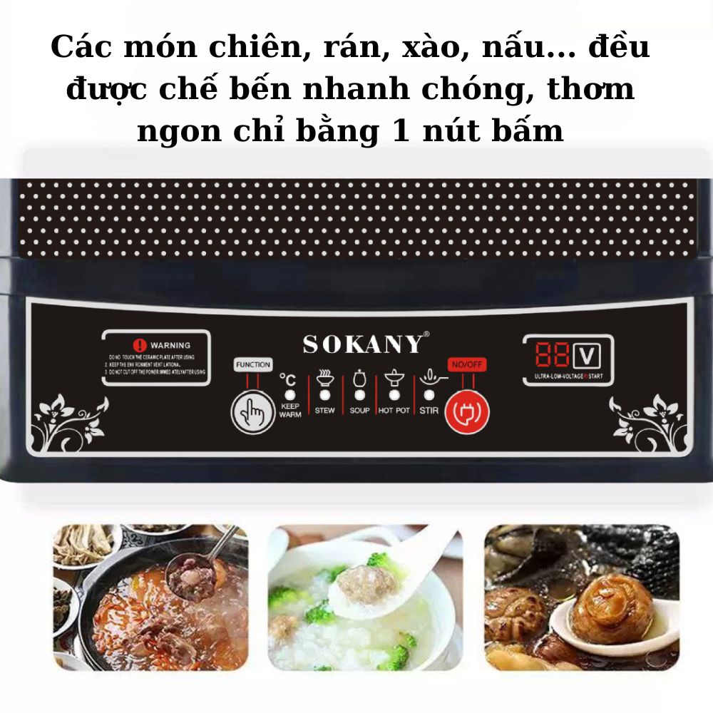 Bếp từ đơn SOKANY SK-07046 công suất 2200W, cực kì tiết kiệm với 5 chế độ nấu,  phím bấm cơ, tích hợp tính năng tự ngắt an toàn - HÀNG CHÍNH HÃNG - DELIYA