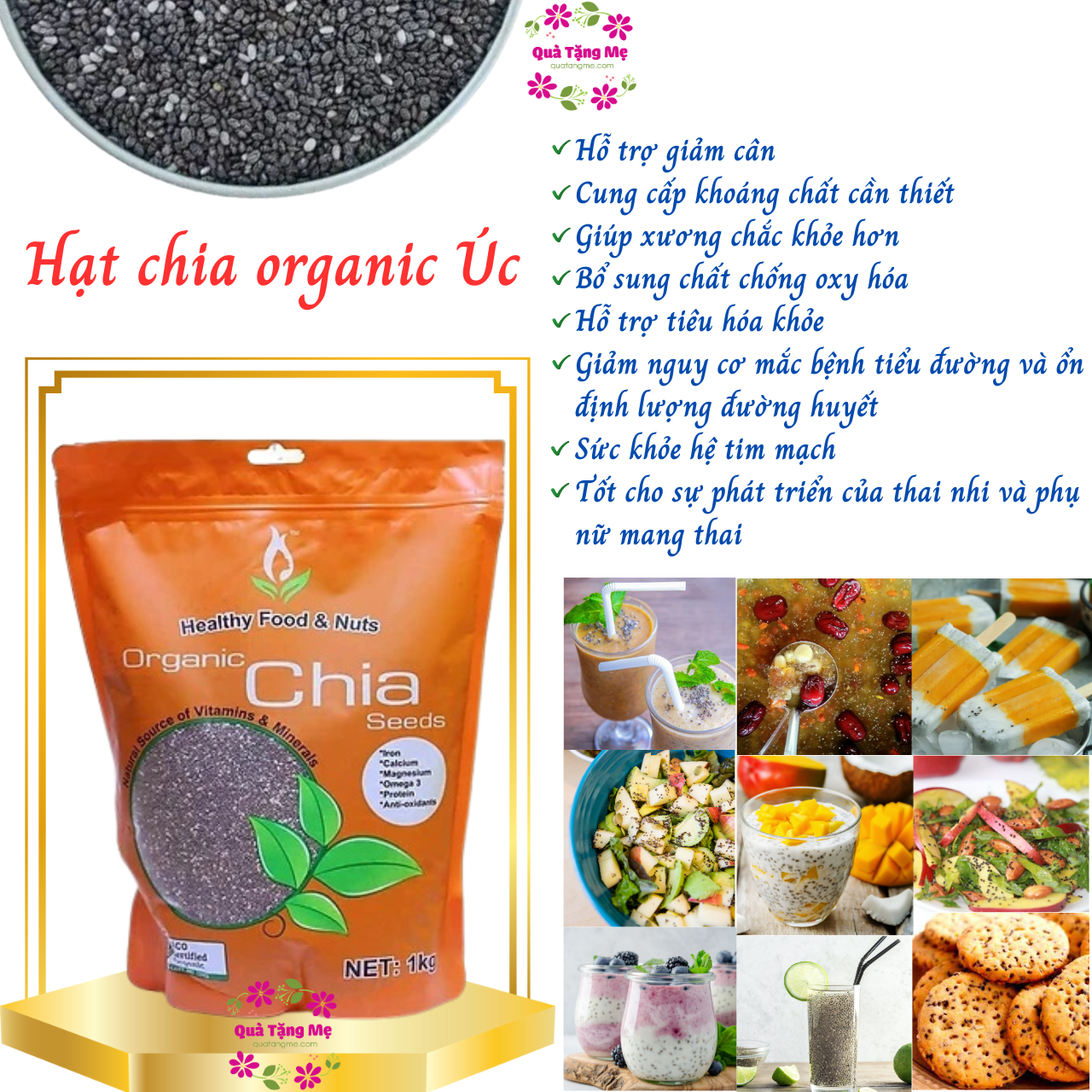 Hình ảnh Hat Chia Úc Healthy Food & Nuts Organic Giàu dinh dưỡng mang lại nhiều tác dụng tốt cho sức khỏe -  (1KG) - QuaTangMe Extaste