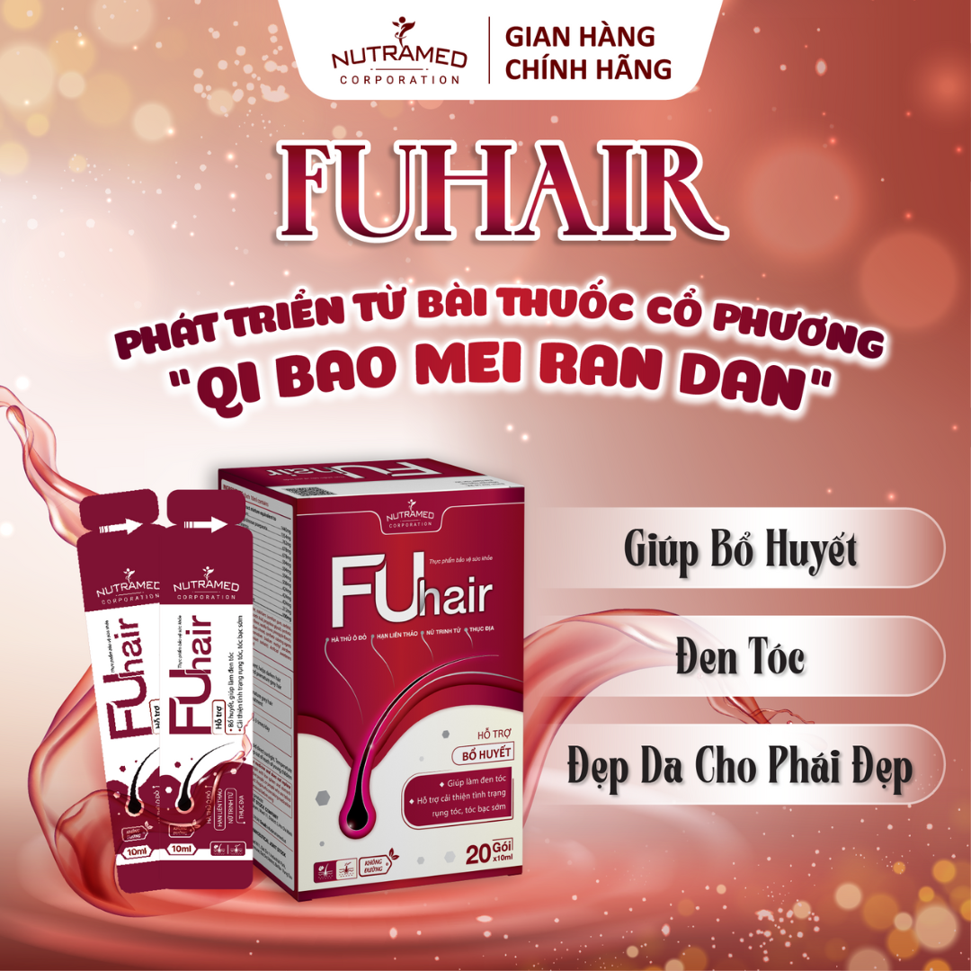 Gói uống Fuhair hỗ trợ bổ huyết, đen tóc, đẹp da cho phái đẹp (20 gói) - Nutramed