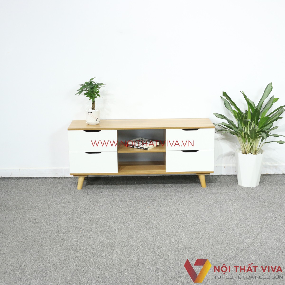 Kệ Tivi Gỗ MDF Melamine Màu Vàng Vân Gỗ Đẹp Hiện Đại