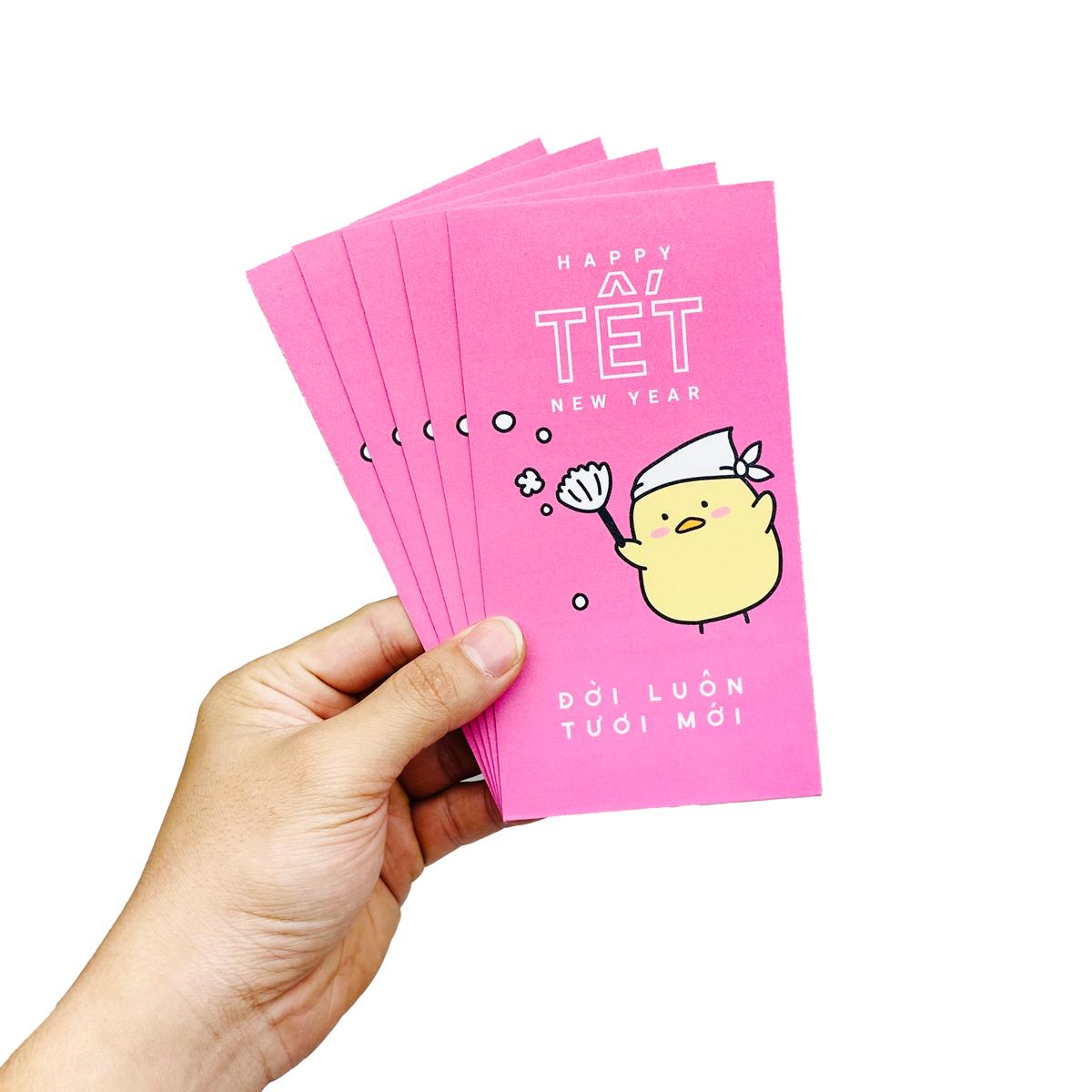 Bộ 5 Bao Lì Xì Tết Bính Ngọ 2026 - Futurebook L388 - Đời Luôn Tươi Mới - Màu Hồng