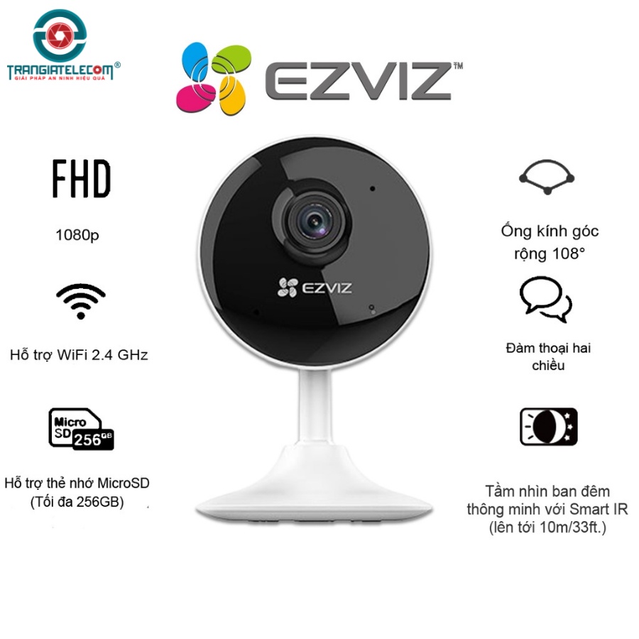 Camera wifi Ezviz C1C-B Đàm thoại 2 chiều, độ phân giải full HD 2.0MP - Hàng chính hãng
