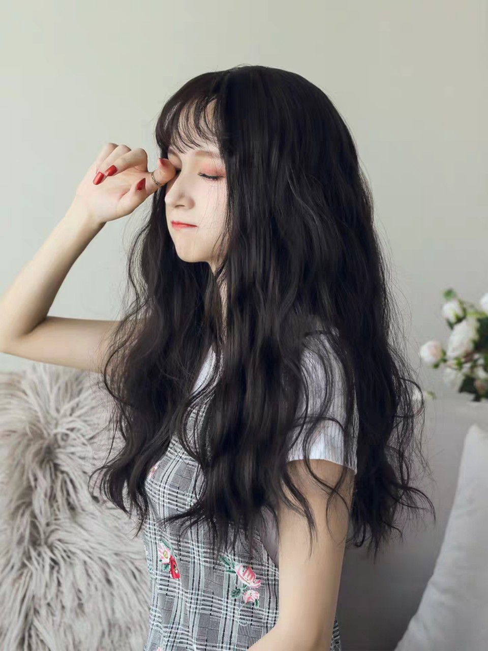 Tóc giả nguyên đầu xoăn Hàn Quốc siêu xinh có rãnh da đầu, chất tóc tơ cao cấp loại 1, chịu nhiệt tốt có thể bấm uốn, duỗi, gội. giống tóc thật 100%