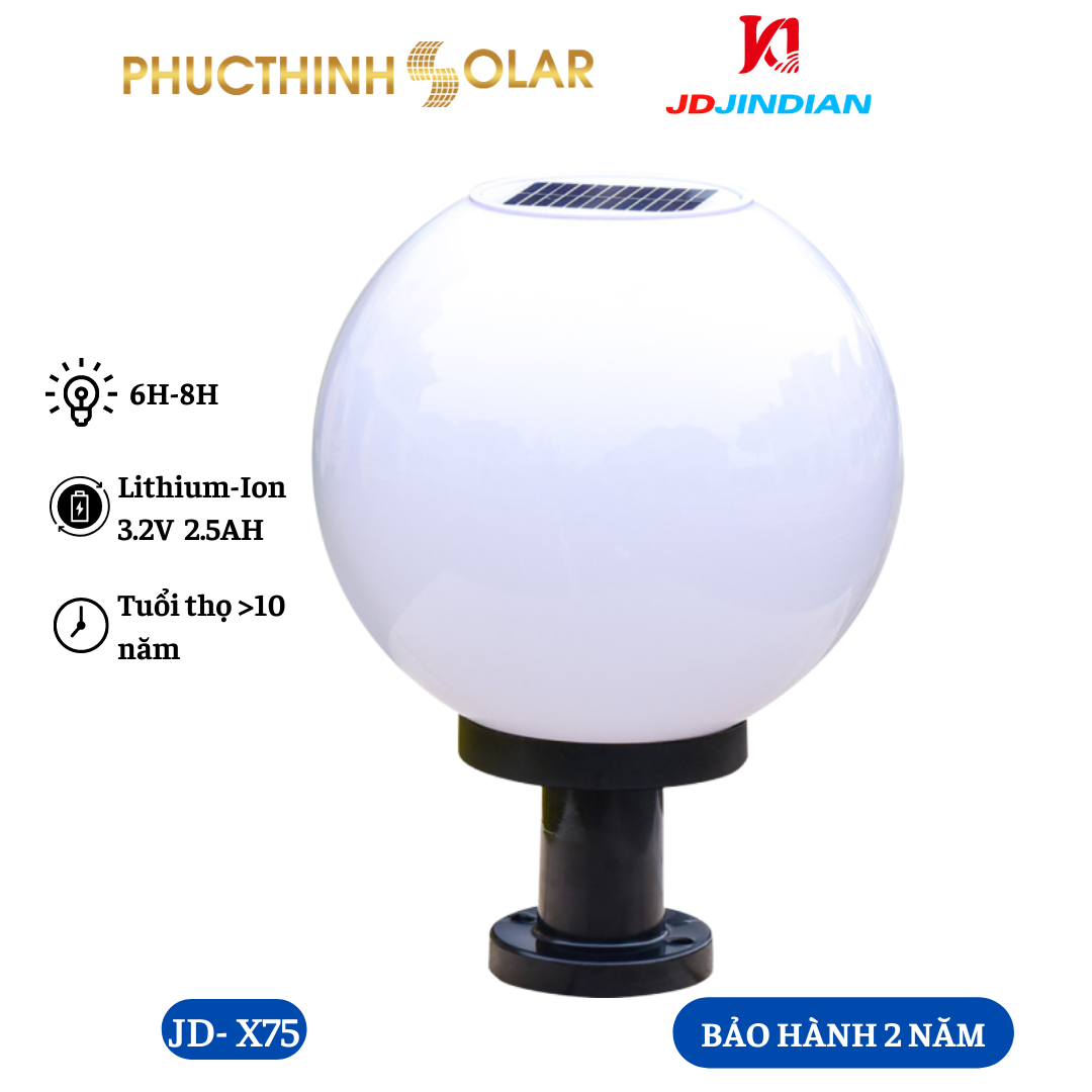 Đèn Trụ Cổng Tròn Năng Lượng Mặt Trời 3W Jindian JD-X75, Đèn Trụ Cổng 3W, Đèn Ngoài Trời | Phúc Thịnh Solar