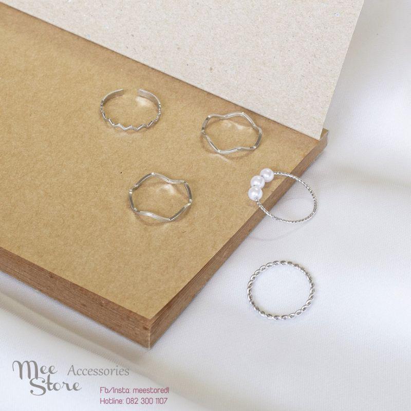 Set 5 nhẫn hợp kim mạ bạc/ vàng siêu dễ thương, trang nhã, nhẹ nhàng - Mee Store