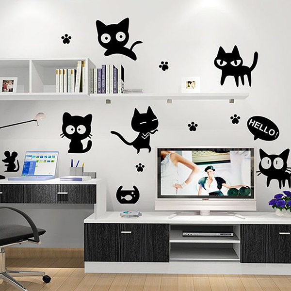 Decal Dán Tường Mèo Đen Ngộ Nghĩnh - 2 Bộ DKN035