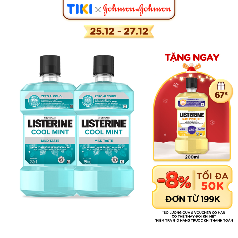 Bộ 2 Chai Nước Súc Miệng Listerine Giúp Hơi Thở Thơm Mát Cool Mint Zero Alcohol 750mlx2