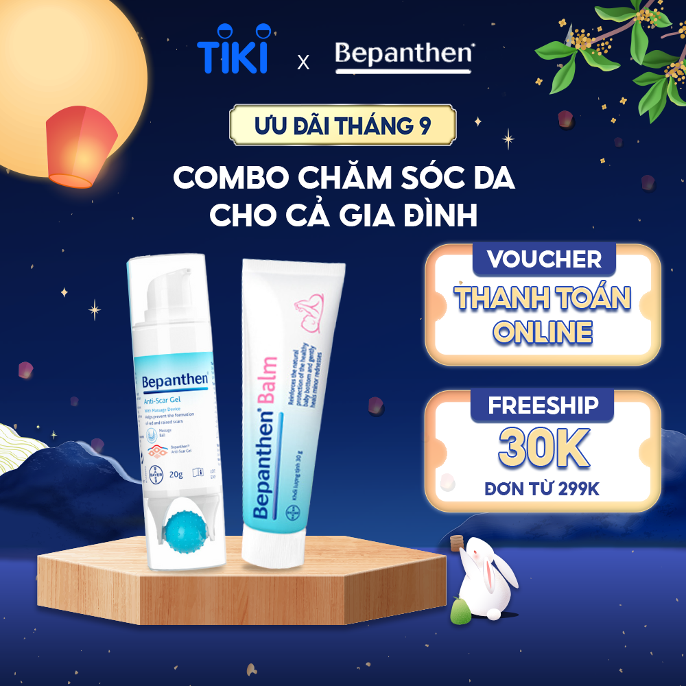 Combo Gel Giúp Ngăn Ngừa Hình Thành Sẹo Đỏ Và Sẹo Lồi Kèm Dụng Cụ Xoa Bóp Bepanthen Anti-Scar Gel 20G + Kem Chống Hăm Bepanthen Balm Dạng Kem Mỡ 30G