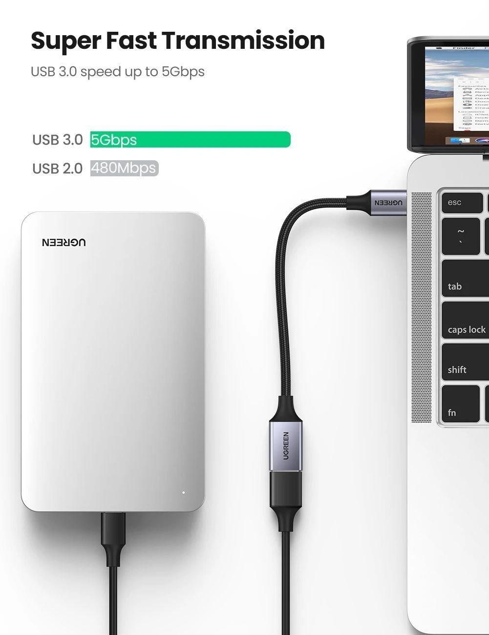 Ugreen UG70889US378TK 10cm bộ chuyển USB type C ra USB 3.0 OTG màu xám - HÀNG CHÍNH HÃNG