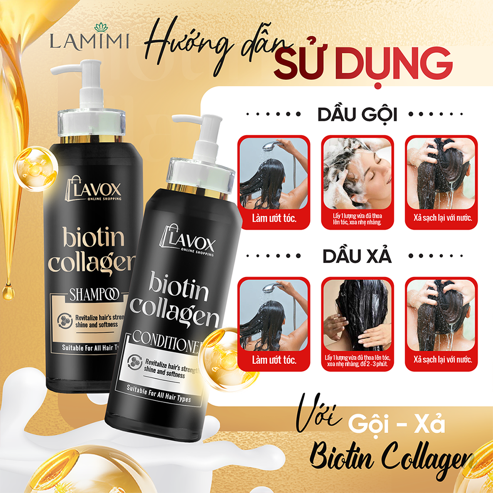 [SẢN PHẨM MỚI] Bộ Đôi Dầu Gội Xả Biotin Collagen Lavox Online Shopping Giúp Tóc Bóng Khỏe, Dày Mượt Lamimi