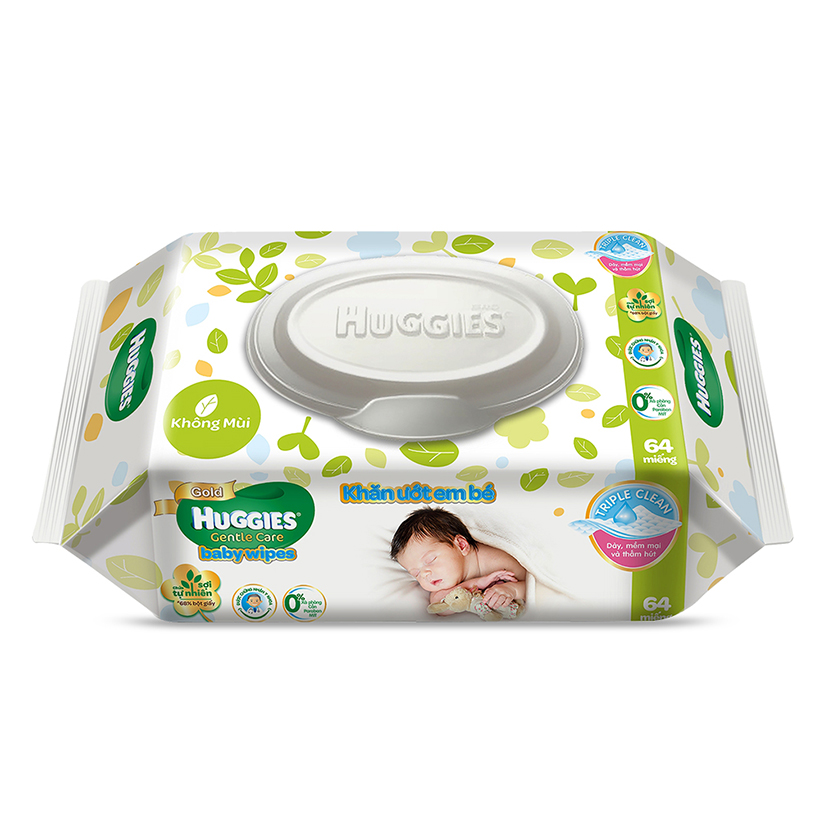 Khăn giấy ướt cho trẻ sơ sinh Huggies không mùi 64 tờ