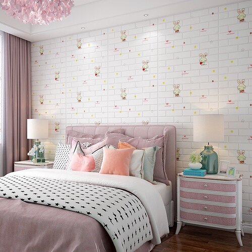 Bộ 5 Tấm Xốp Dán Tường 3D Hoạt Hình Thỏ Dễ Thương, Dày Dặn Chống Va Đập
