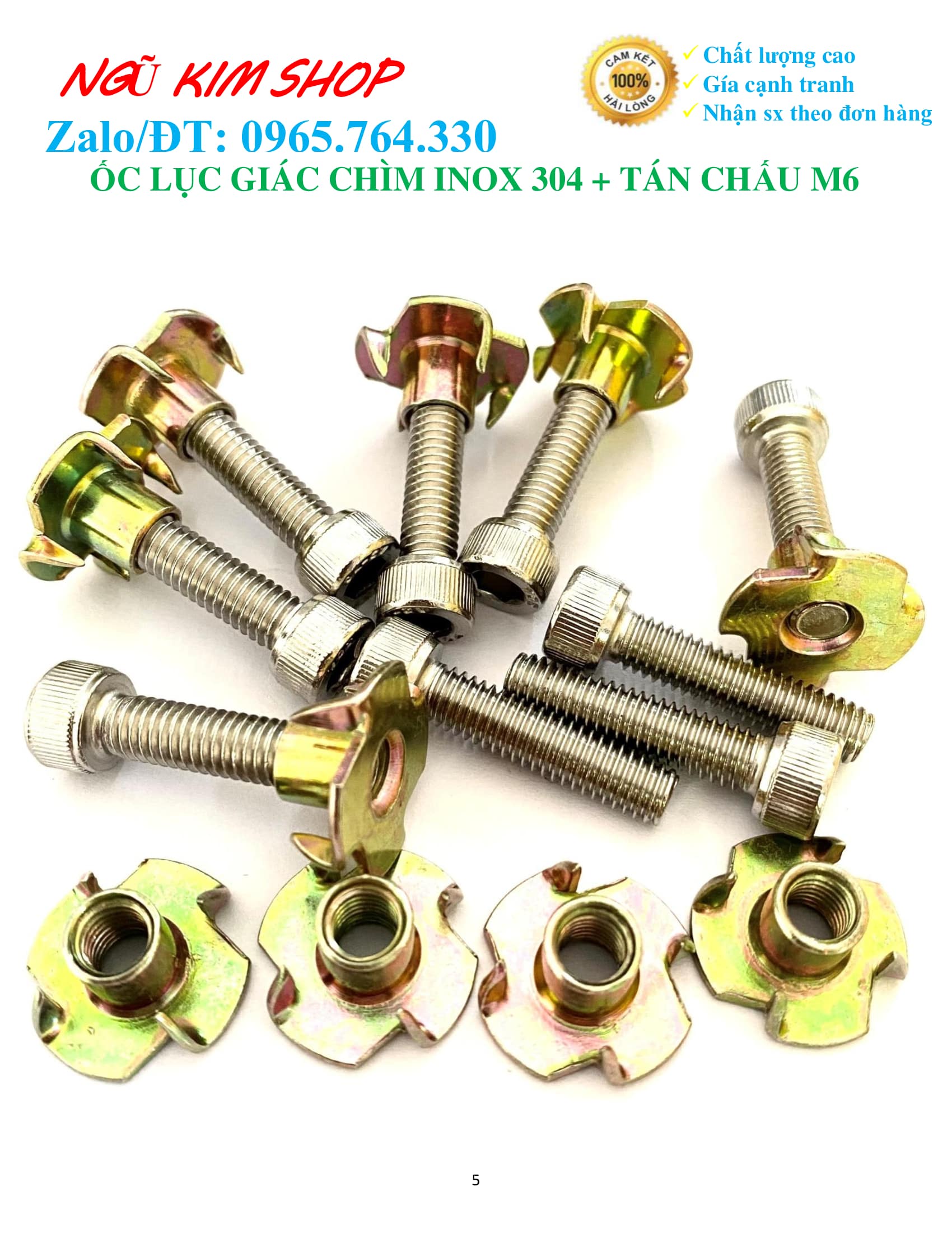 ỐC LỤC GIÁC CHÌM M6 INOX304 + TÁN CHẤU M6 BẮT LOA _ HÀNG XỊN