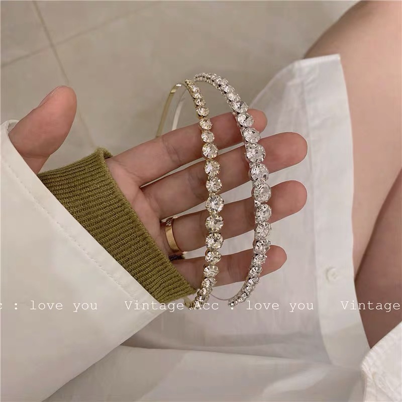 Bờm tóc đính đá đơn giản 2 màu tiểu thư