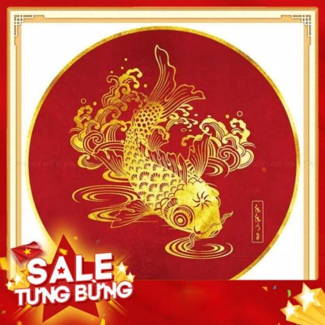 |Thêu kín| Tranh Thêu chữ thập cá chép kim sắc MHH0858 |50x50cm|