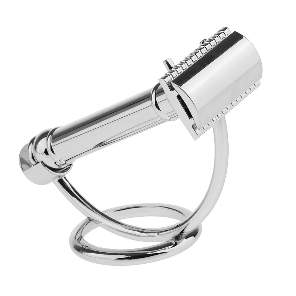 Men Barber Shaving Stand Holder + Manual Double Edge Safety Shaver Set