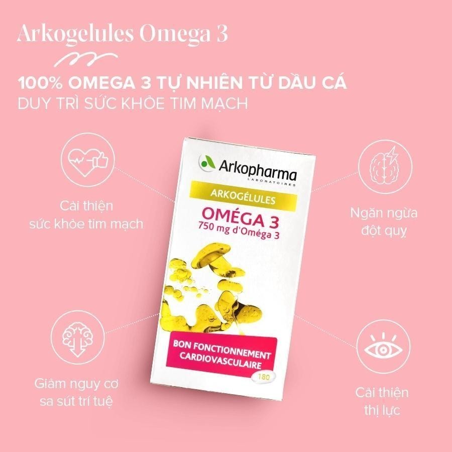 Viên uống hỗ trợ tim mạch từ dầu cá Arkopharma Omega 3 180 Viên