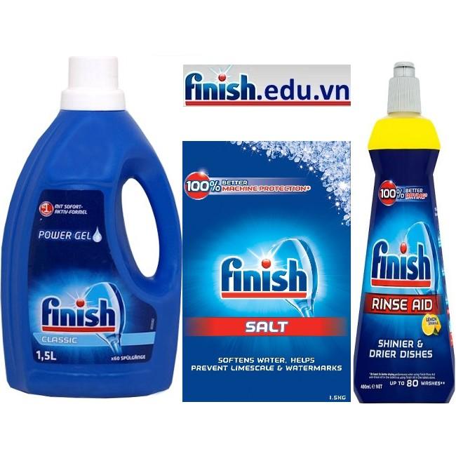 Combo Nước rửa bát Finish Gel 1.5L+1.5kg Muối rửa bát+Nước làm bóng finish 400ml