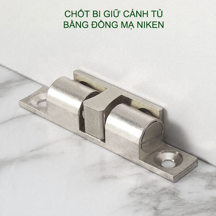 01 Chốt bi giữ cánh tủ, chốt bi gài cánh tù bằng đồng mạ niken, có nhiều cỡ cho khách lựa chọn