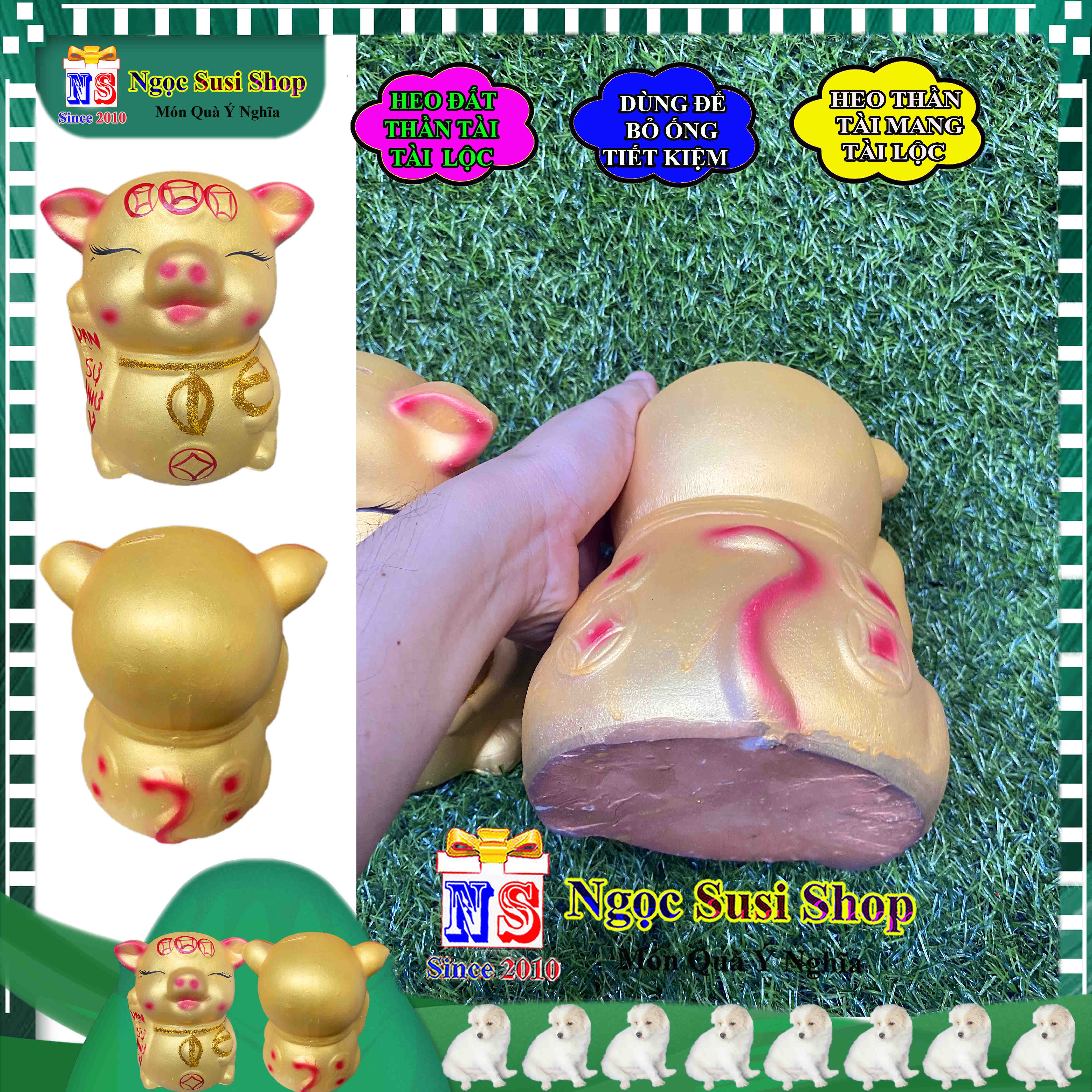 LỢN ĐẤT TÀI LỘC MAY MẮN SIÊU ĐẸP MÀU VÀNG KIM TUYẾN - HEO ĐẤT TIẾT KIỆM SIÊU ĐỘC MỚI